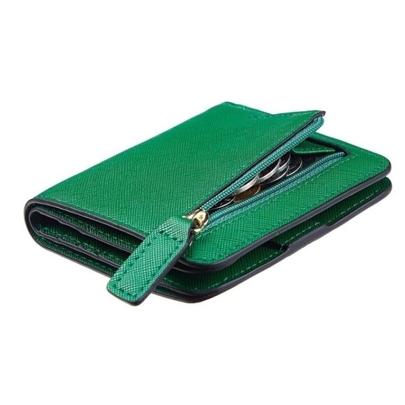Emerald Green Leather Compact Wallet - Picture 1 of 5